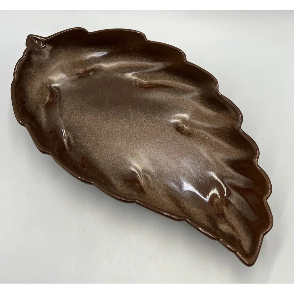 Frankoma Pottery # 226 Leaf Shape Serving Bowl Sandy‎ Brown 12" Vintage